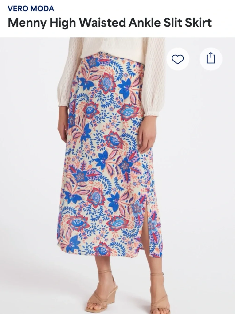 Vero Moda Blue and Cream Floral Maxi Skirt with Side Slit - Picture 2 of 10